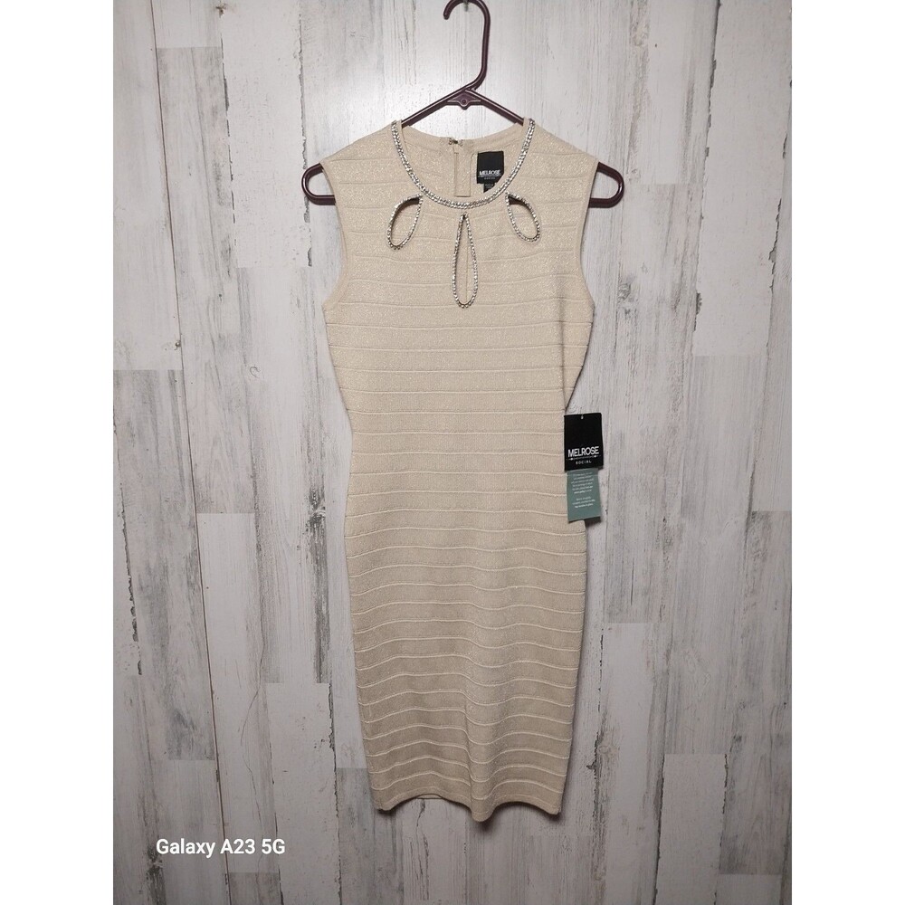 Melrose Social Women's Small Gold Sleeveless Dress Rhinestone Cutout Neckline